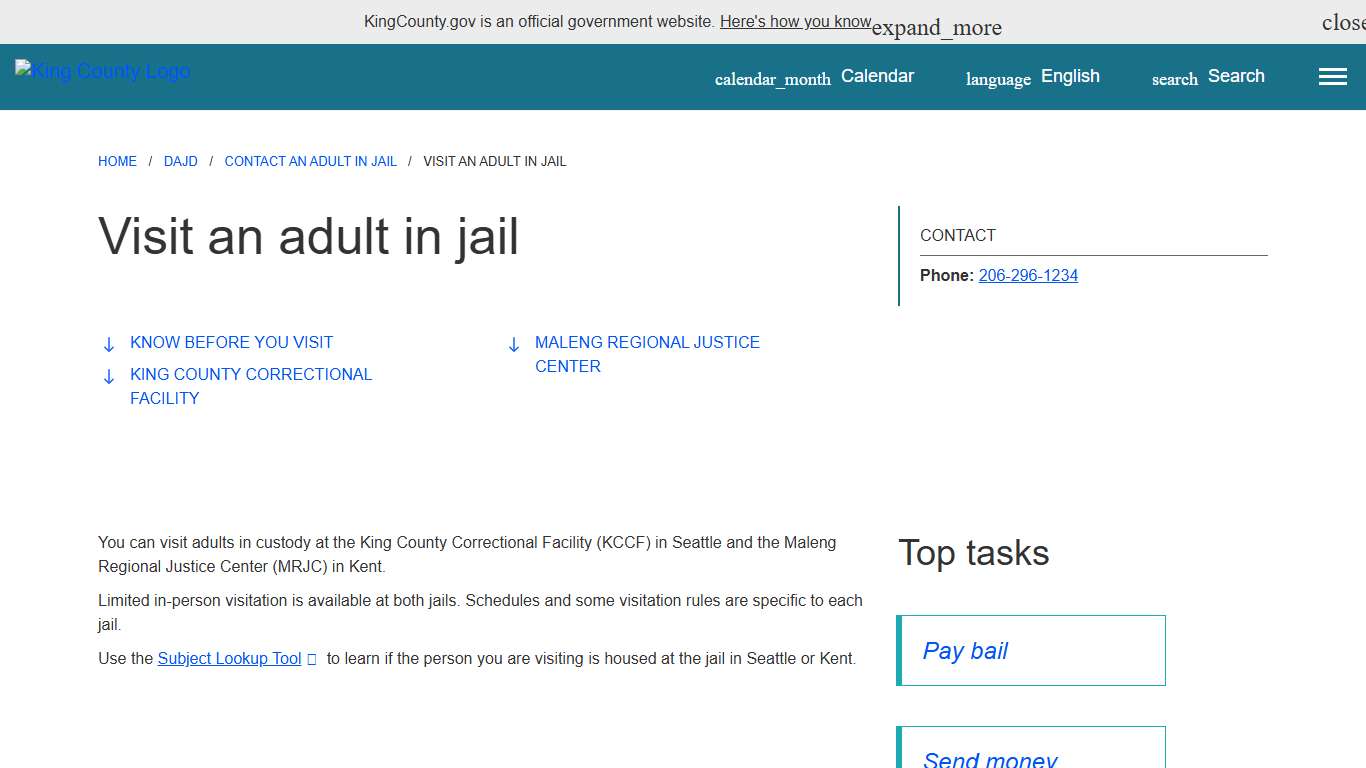 Visit an adult in jail - King County, Washington
