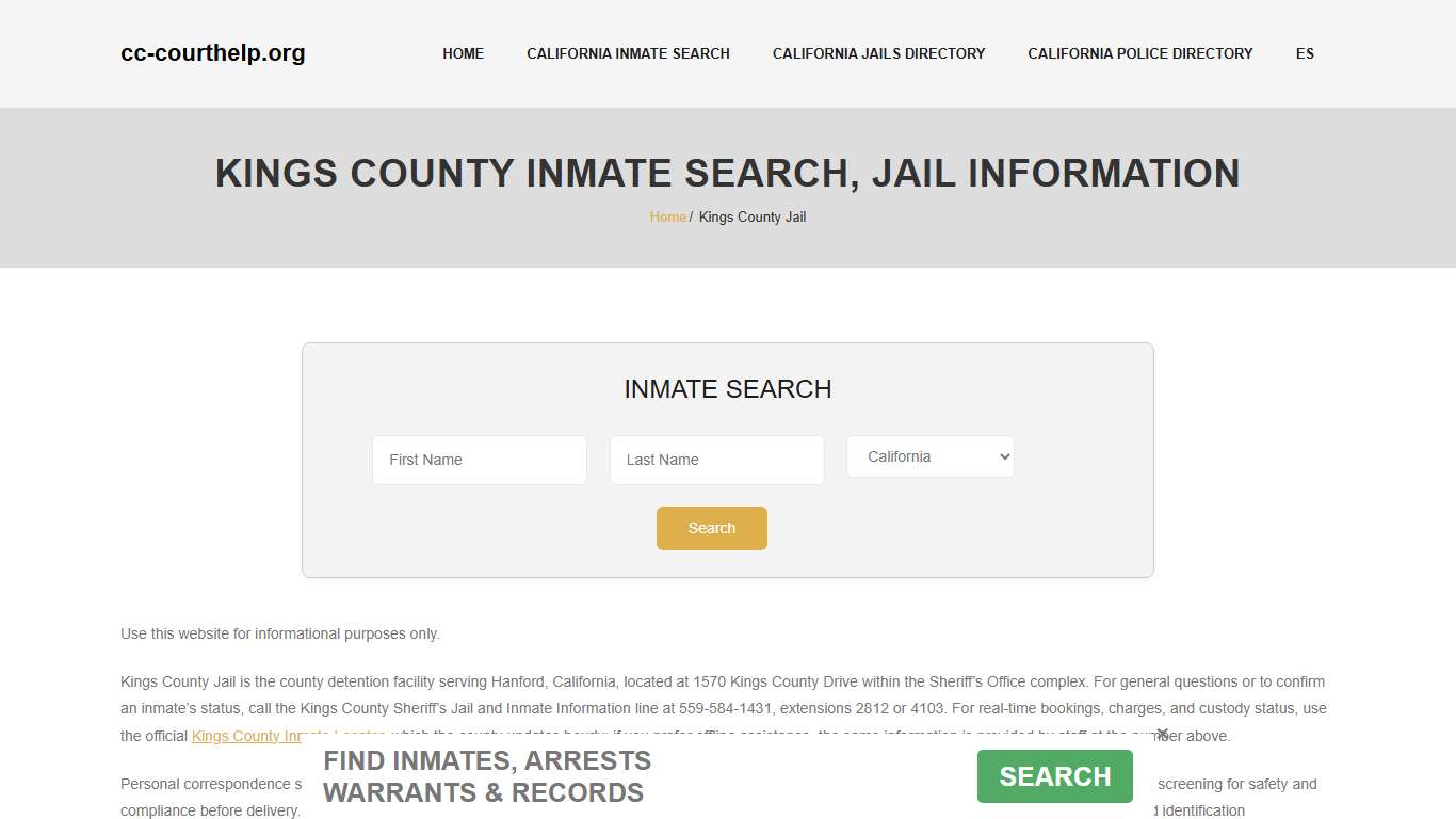 Kings County Inmate Lookup, Jail Roster